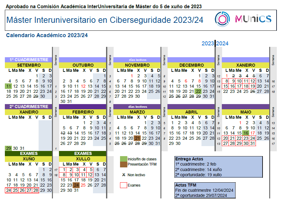 Calendario do curso 2023/2024