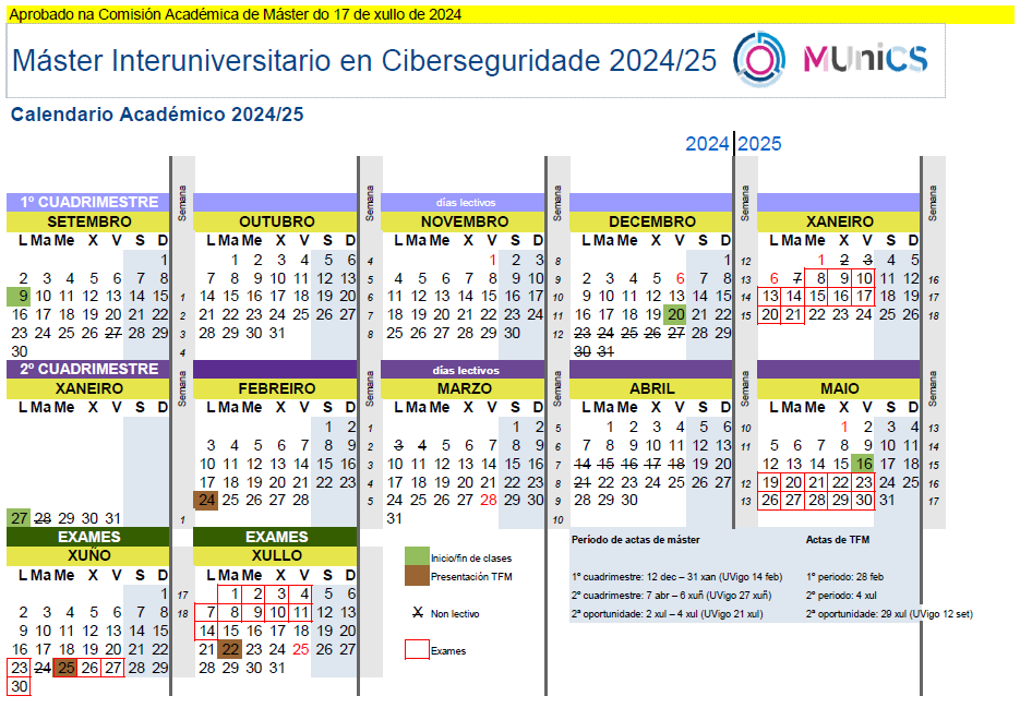 Calendario do curso 2024/2025